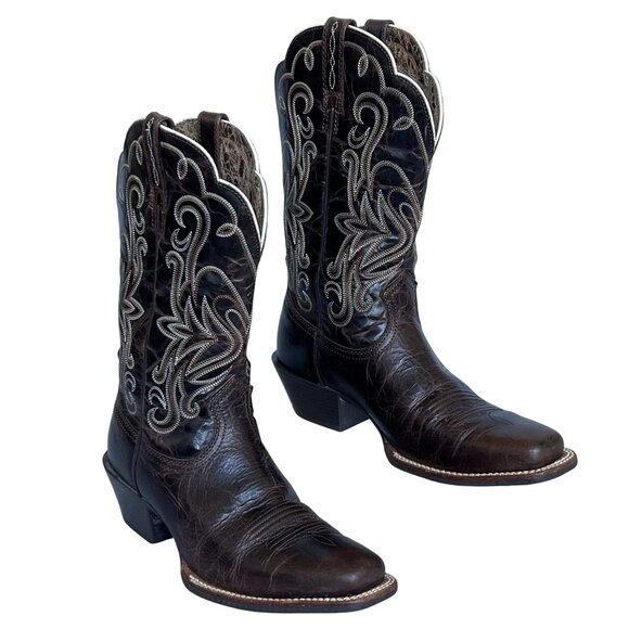 Ariat Shoes - Ariat Legend Women 7 Leather Western Boots Square Choc Chip Embroidered 10010933